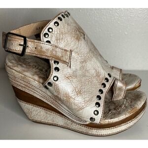 Bed Stu Joann Distressed Leather Wedge Sandals 6.5B Studded Ankle Strap Grunge